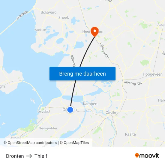 Dronten to Thialf map