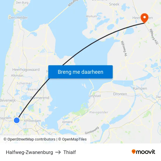 Halfweg-Zwanenburg to Thialf map