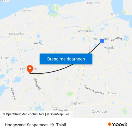 Hoogezand-Sappemeer to Thialf map