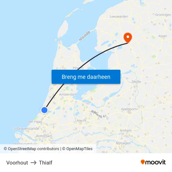 Voorhout to Thialf map