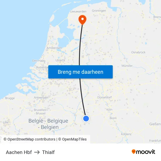 Aachen Hbf to Thialf map
