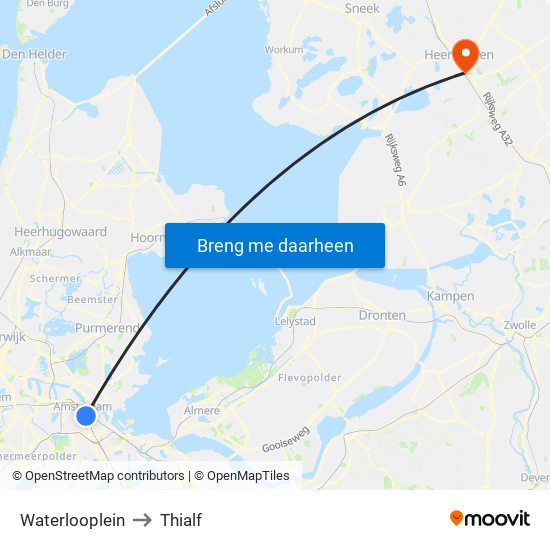 Waterlooplein to Thialf map