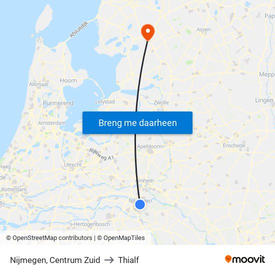 Nijmegen, Centrum Zuid to Thialf map