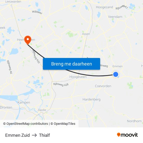 Emmen Zuid to Thialf map