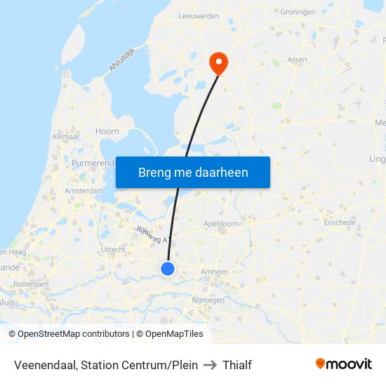 Veenendaal, Station Centrum/Plein to Thialf map