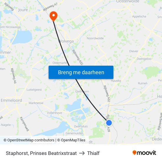 Staphorst, Prinses Beatrixstraat to Thialf map