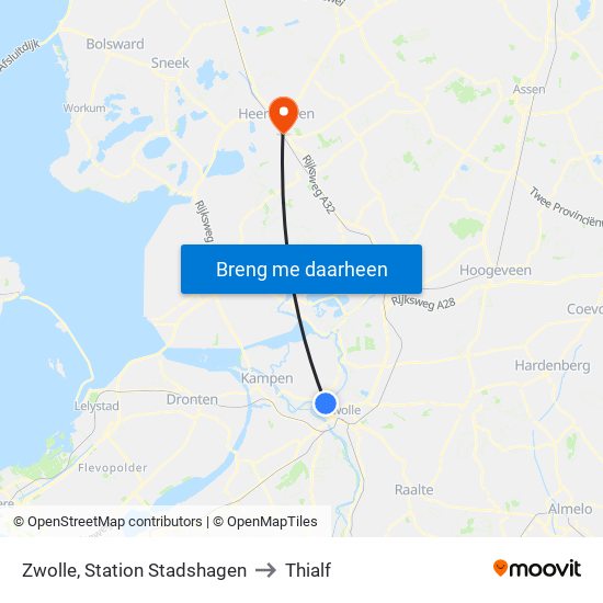 Zwolle, Station Stadshagen to Thialf map