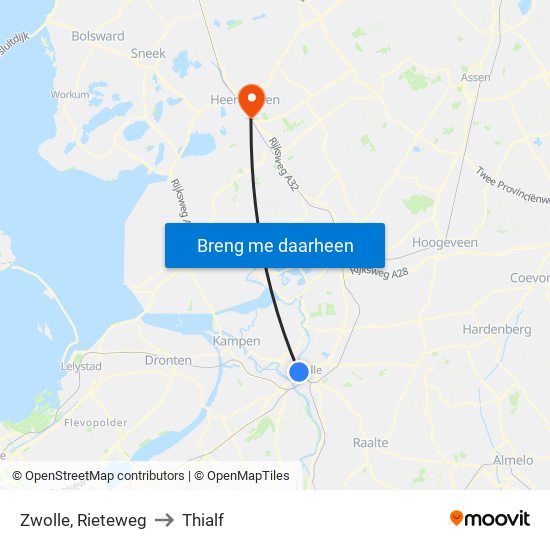 Zwolle, Rieteweg to Thialf map