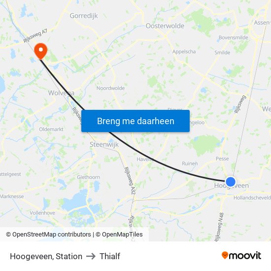 Hoogeveen, Station to Thialf map