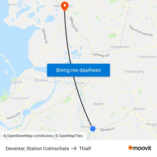 Deventer, Station Colmschate to Thialf map