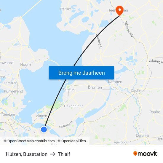 Huizen, Busstation to Thialf map