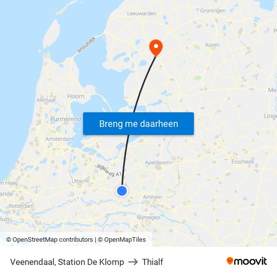 Veenendaal, Station De Klomp to Thialf map