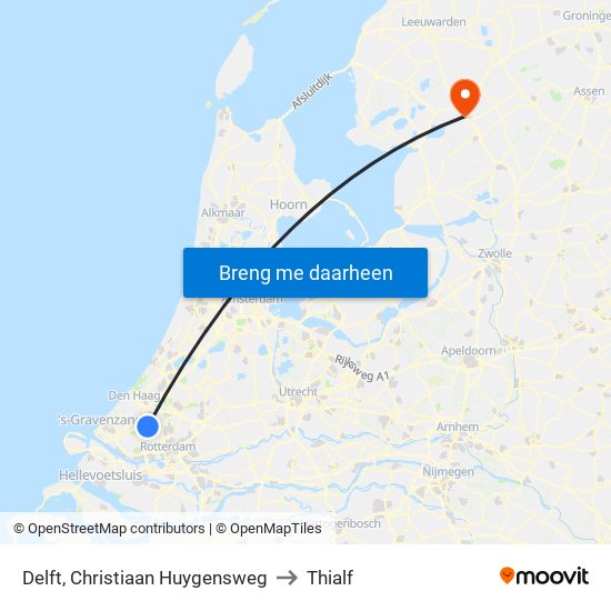 Delft, Christiaan Huygensweg to Thialf map