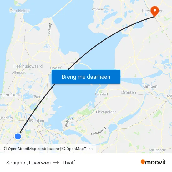Schiphol, Uiverweg to Thialf map
