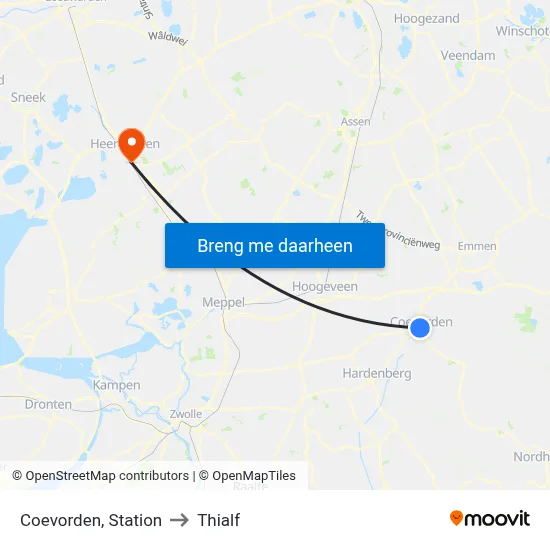 Coevorden, Station to Thialf map