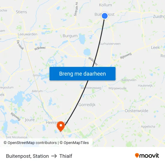 Buitenpost, Station to Thialf map
