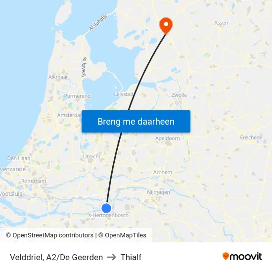 Velddriel, A2/De Geerden to Thialf map