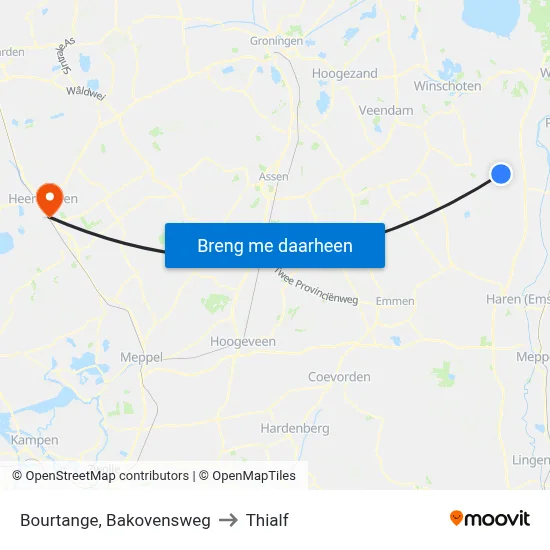 Bourtange, Bakovensweg to Thialf map