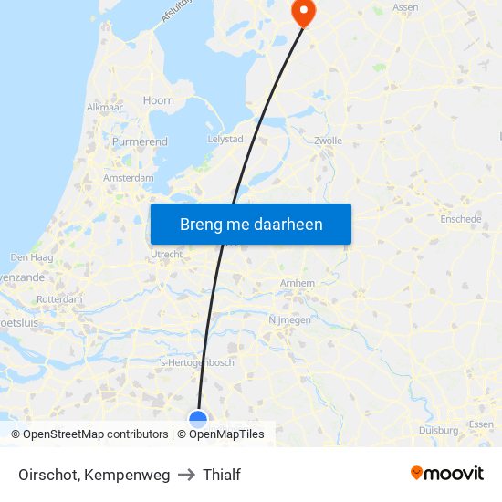 Oirschot, Kempenweg to Thialf map