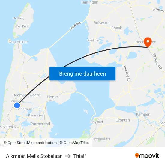 Alkmaar, Melis Stokelaan to Thialf map