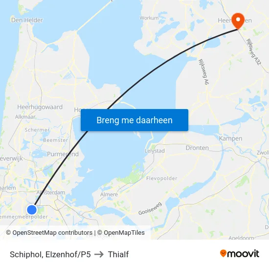 Schiphol, Elzenhof/P5 to Thialf map