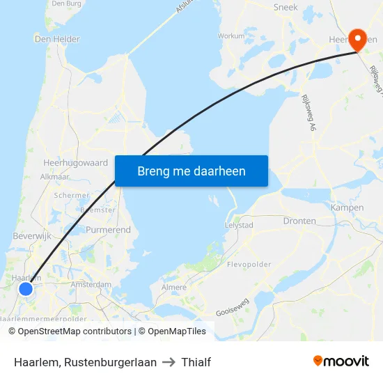 Haarlem, Rustenburgerlaan to Thialf map