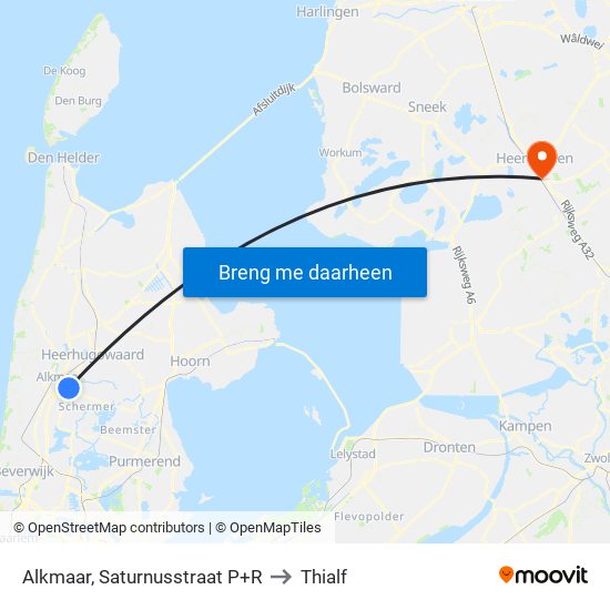 Alkmaar, Saturnusstraat P+R to Thialf map