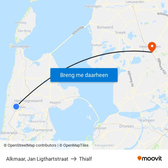 Alkmaar, Jan Ligthartstraat to Thialf map