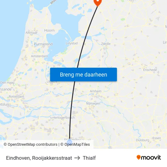 Eindhoven, Rooijakkersstraat to Thialf map