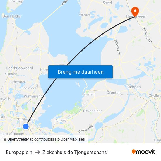 Europaplein to Ziekenhuis de Tjongerschans map