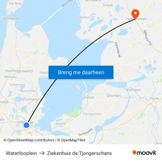 Waterlooplein to Ziekenhuis de Tjongerschans map