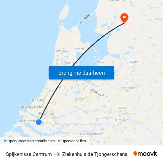 Spijkenisse Centrum to Ziekenhuis de Tjongerschans map