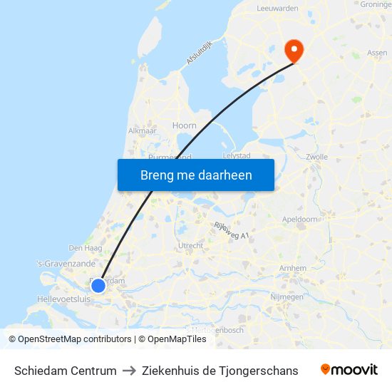 Schiedam Centrum to Ziekenhuis de Tjongerschans map