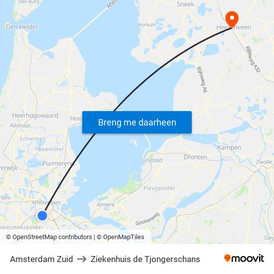 Amsterdam Zuid to Ziekenhuis de Tjongerschans map