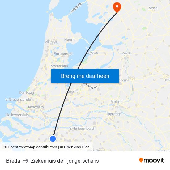 Breda to Ziekenhuis de Tjongerschans map