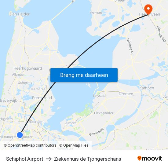 Schiphol Airport to Ziekenhuis de Tjongerschans map