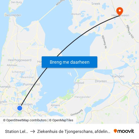 Station Lelylaan to Ziekenhuis de Tjongerschans, afdeling Cardiologie map