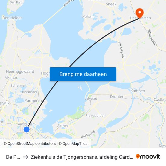 De Pijp to Ziekenhuis de Tjongerschans, afdeling Cardiologie map