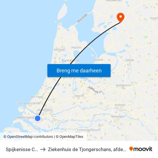 Spijkenisse Centrum to Ziekenhuis de Tjongerschans, afdeling Cardiologie map