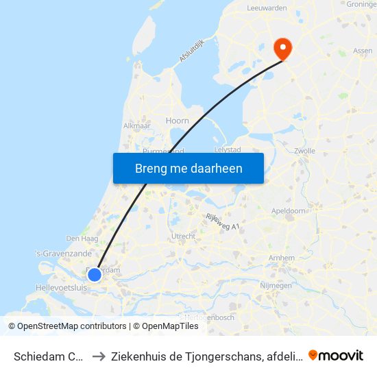 Schiedam Centrum to Ziekenhuis de Tjongerschans, afdeling Cardiologie map