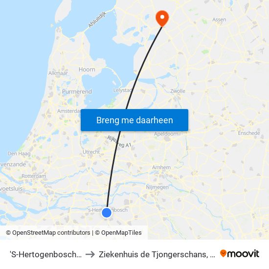 'S-Hertogenbosch (Den Bosch) to Ziekenhuis de Tjongerschans, afdeling Cardiologie map