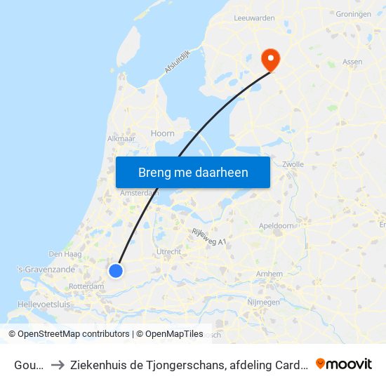 Gouda to Ziekenhuis de Tjongerschans, afdeling Cardiologie map