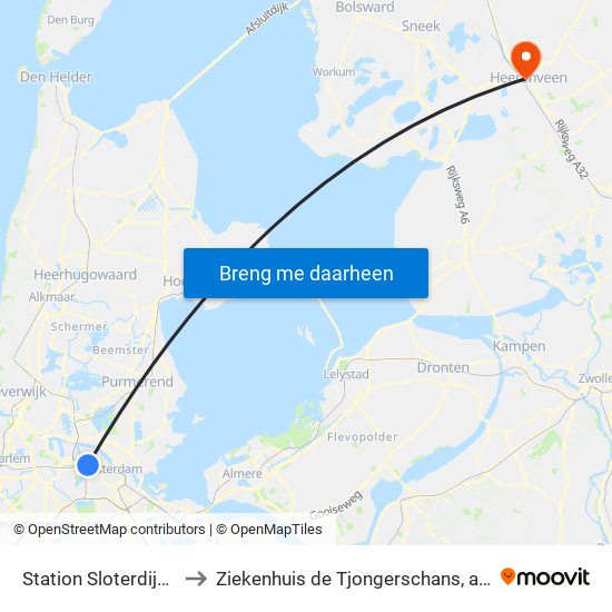 Station Sloterdijk (Perron N) to Ziekenhuis de Tjongerschans, afdeling Cardiologie map