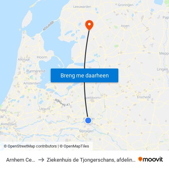 Arnhem Centraal to Ziekenhuis de Tjongerschans, afdeling Cardiologie map