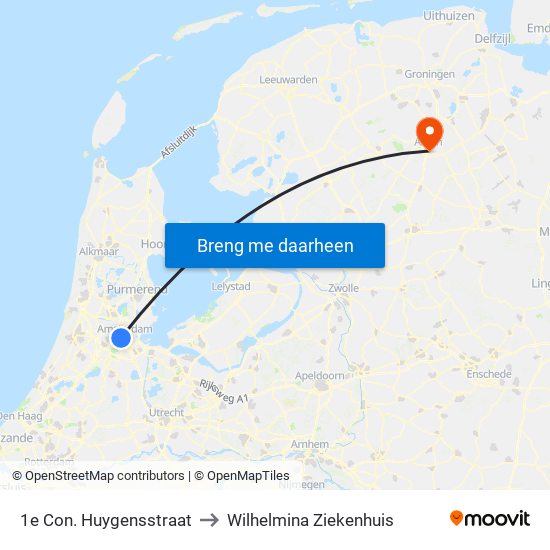 1e Con. Huygensstraat to Wilhelmina Ziekenhuis map
