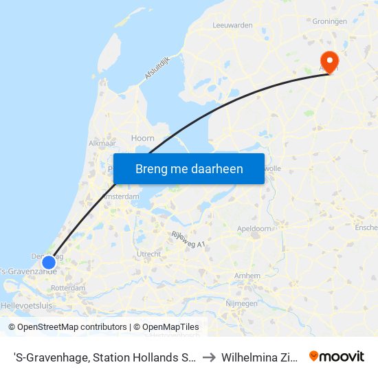 'S-Gravenhage, Station Hollands Spoor (Perron A) to Wilhelmina Ziekenhuis map