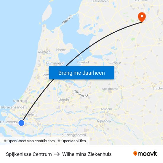 Spijkenisse Centrum to Wilhelmina Ziekenhuis map