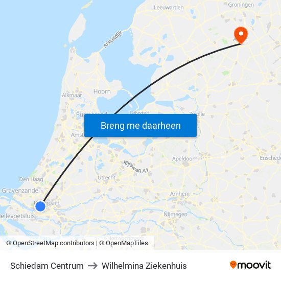 Schiedam Centrum to Wilhelmina Ziekenhuis map