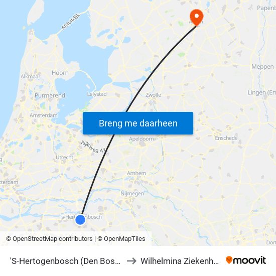 'S-Hertogenbosch (Den Bosch) to Wilhelmina Ziekenhuis map