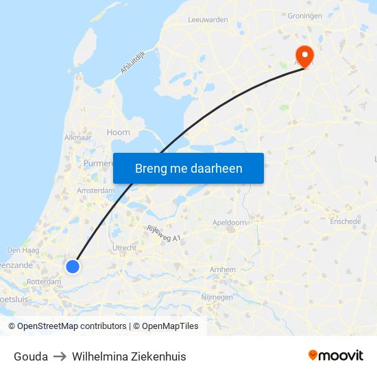Gouda to Wilhelmina Ziekenhuis map